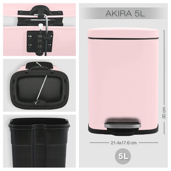 Spirella pedálový odpadkový koš AKIRA, matná růžová, ocel, 5 L