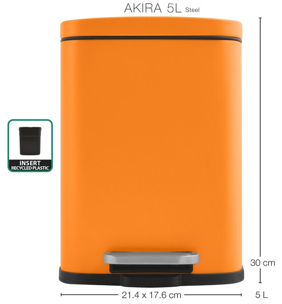 Spirella pedálový odpadkový koš AKIRA, matná oranžová, ocel, 5 L