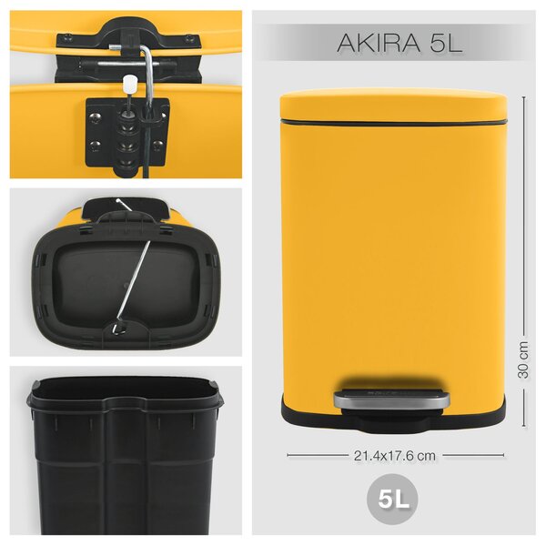 Spirella pedálový odpadkový koš AKIRA, matná šafránově žlutá, ocel, 5 L