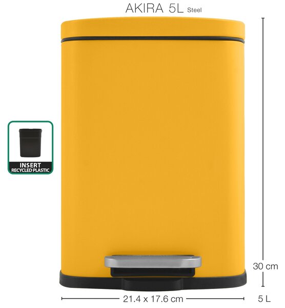 Spirella pedálový odpadkový koš AKIRA, matná šafránově žlutá, ocel, 5 L