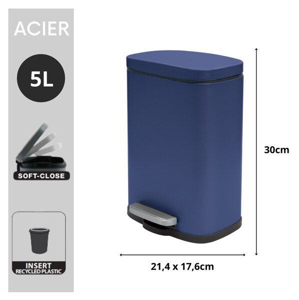 Spirella pedálový odpadkový koš AKIRA, matná modrá, ocel, 5 L