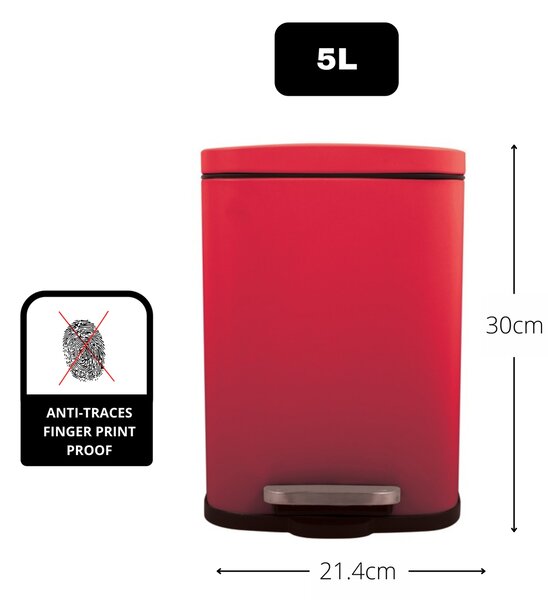Spirella pedálový odpadkový koš AKIRA, matná červená ocel, 5 L