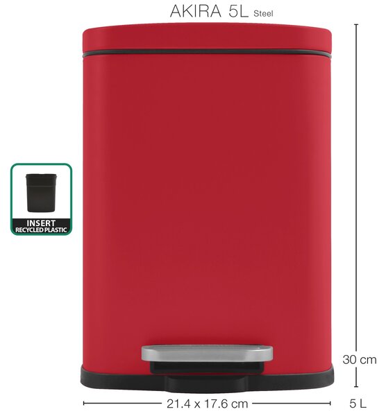 Spirella pedálový odpadkový koš AKIRA, matná červená ocel, 5 L