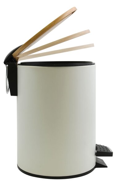 Spirella pedálový odpadkový koš ADONIS, matná bílá, ocel, bambusové víko, 5 L
