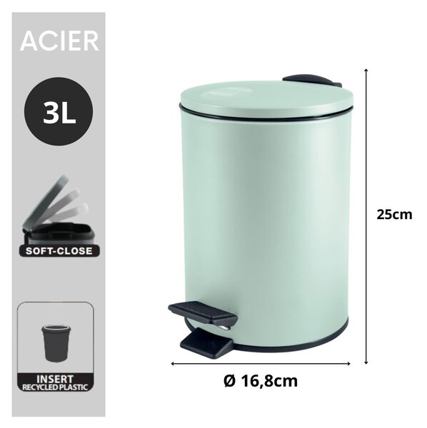 Spirella pedálový odpadkový koš ADELAR, matná světle zelená, ocel, 3 L