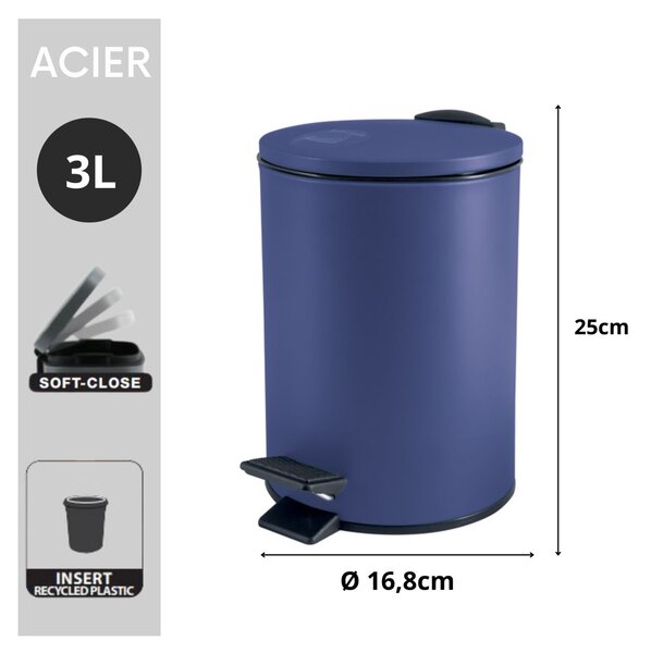 Spirella pedálový odpadkový koš ADELAR, matná modrá, ocel, 3 L