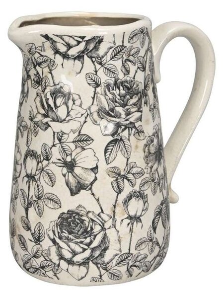 Krémový keramický džbán s černými růžemi Rossa L - 21*14*23 cm - Posiwio