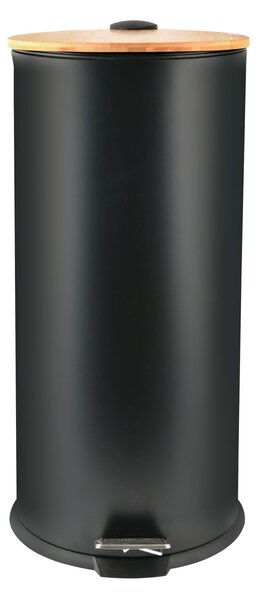 Spirella pedálový odpadkový koš ADONIS, matná černá, ocel, bambusové víko, 30 L