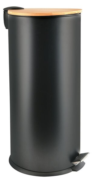 Spirella pedálový odpadkový koš ADONIS, matná černá, ocel, bambusové víko, 30 L