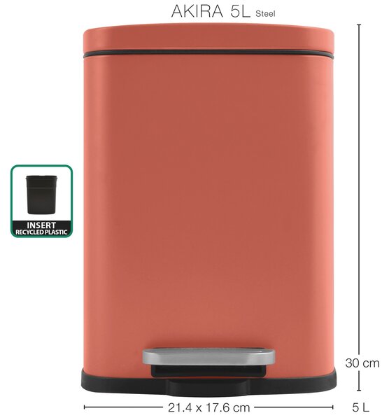 Spirella pedálový odpadkový koš AKIRA, matná terakota, ocel, 5 L