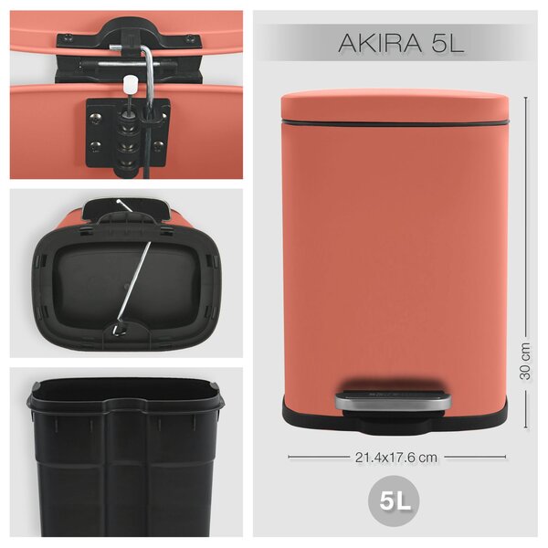 Spirella pedálový odpadkový koš AKIRA, matná terakota, ocel, 5 L