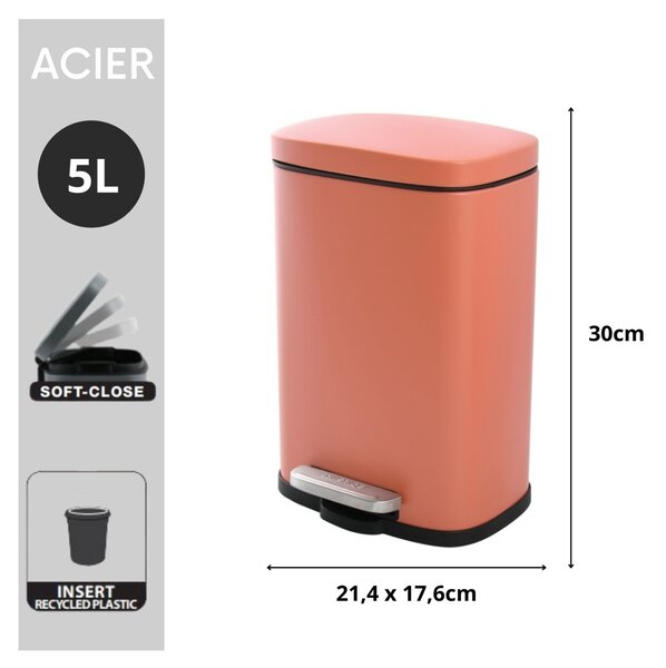 Spirella pedálový odpadkový koš AKIRA, matná terakota, ocel, 5 L