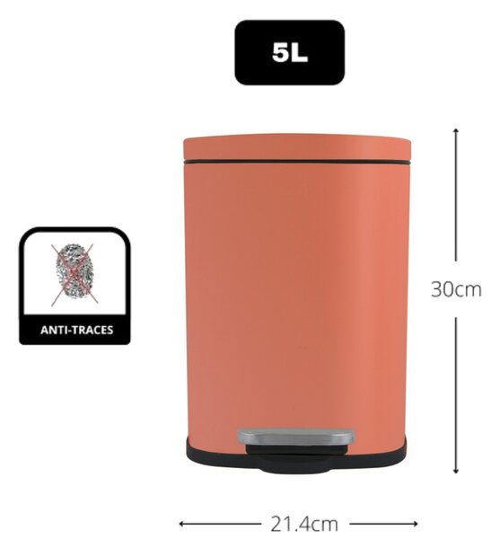 Spirella pedálový odpadkový koš AKIRA, matná terakota, ocel, 5 L