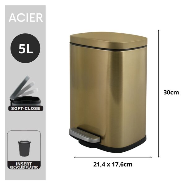 Spirella pedálový odpadkový koš AKIRA, kartáčovaná nerez ocel, zlatá, 5 L