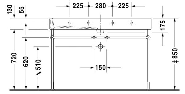 Duravit Vero - Umyvadlo 1200x470 mm, 1 otvor pro armaturu, bílá 0454120000