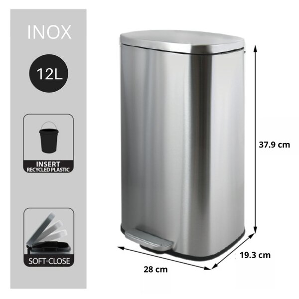 Spirella pedálový odpadkový koš AKIRA, kartáčovaná nerez ocel, soft-close, 12 L