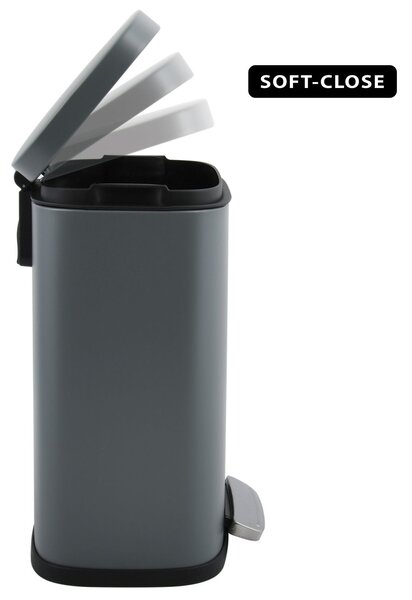 Spirella pedálový odpadkový koš AKIRA, matná šedá, ocel, soft-close, 12 L
