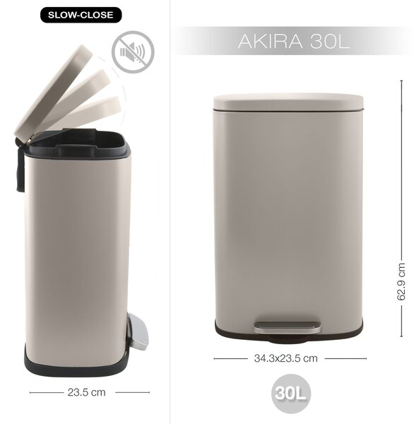 Spirella pedálový odpadkový koš AKIRA, matná šedo-hnědá, ocel, soft-close, 30 L