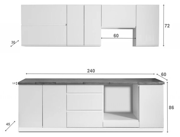 Kuchyňská linka Aspen 240cm bílá