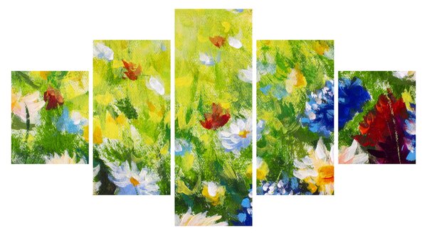Obraz rozkvetlé louky, olejomalba (125x70 cm)