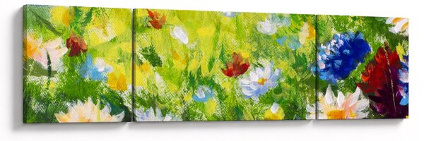Obraz rozkvetlé louky, olejomalba (170x50 cm)
