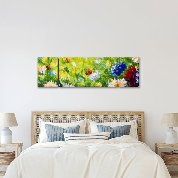 Obraz rozkvetlé louky, olejomalba (170x50 cm)