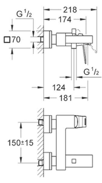 GROHE Eurocube - Páková vanová baterie, DN 15, Chrom 23140000