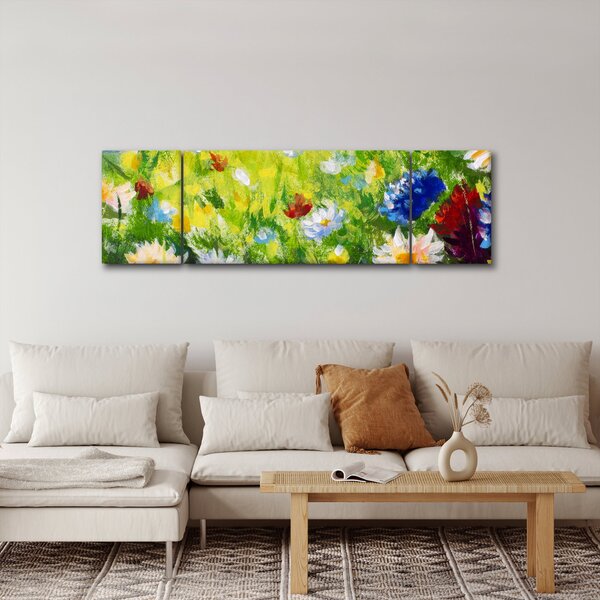 Obraz rozkvetlé louky, olejomalba (170x50 cm)