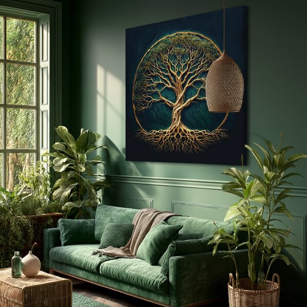 Obraz na plátně - Strom života Emeraldový sen FeelHappy.cz Velikost obrazu (šířka x výška): 60 x 60 cm