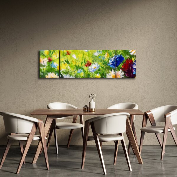 Obraz rozkvetlé louky, olejomalba (170x50 cm)
