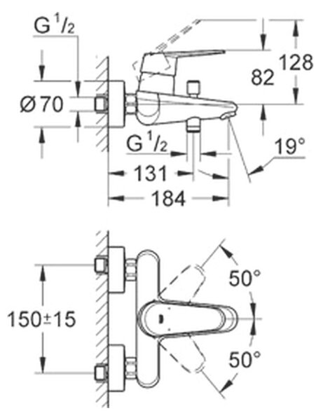 GROHE Eurodisc Cosmopolitan - Páková vanová baterie, DN 15, Chrom 33390002