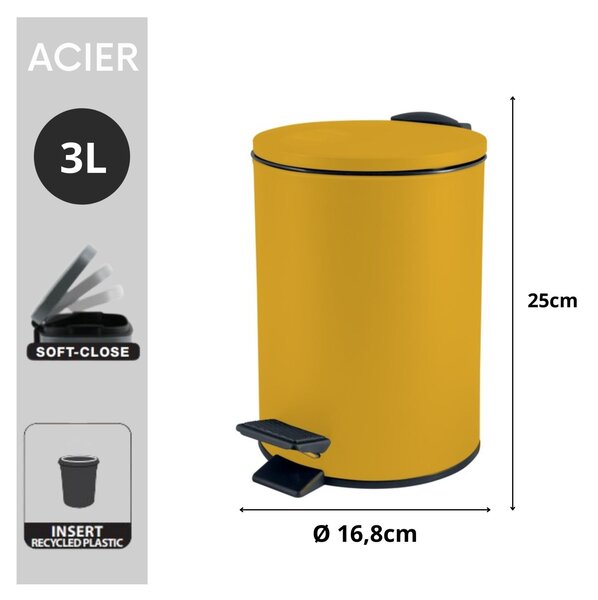 Spirella pedálový odpadkový koš ADELAR, matná šafránově žlutá, ocel, 3 L