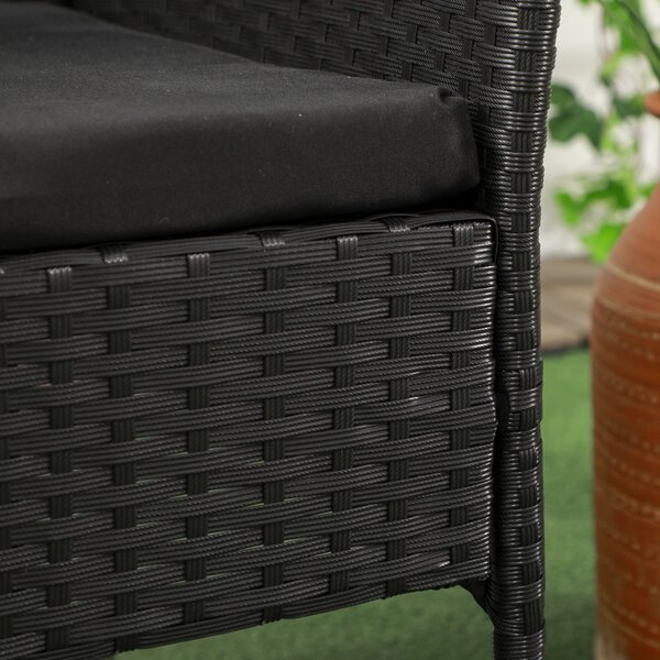 Outsunny zahradní lavička pro 2 osoby s centrálním stolkem, ratanový loveseat, ocel a polyester, 137x59x82 cm, černý | Aosom