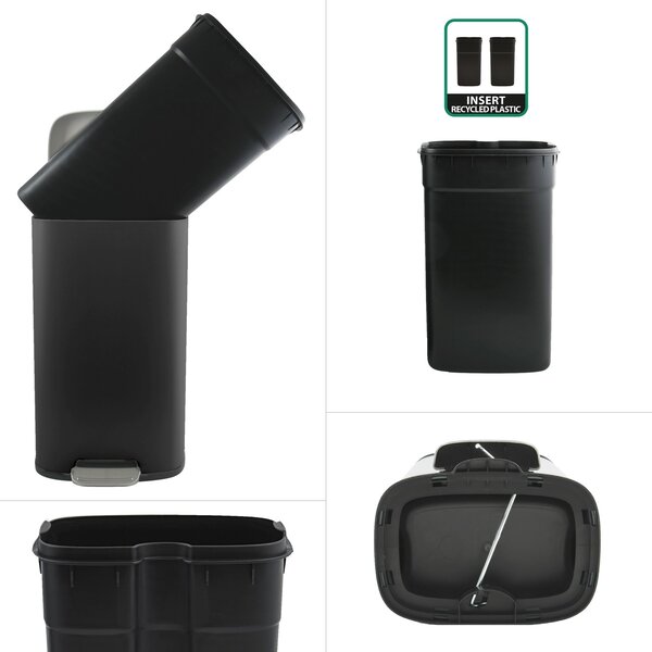 Spirella pedálový odpadkový koš AKIRA, matná černá, ocel, soft-close, 50 L