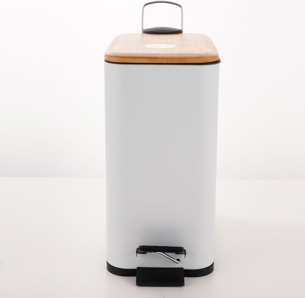 Spirella pedálový odpadkový koš ERIK, bílá, ocel, bambusové víko, 5 L