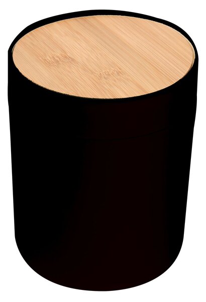 Spirella výklopný koš ALAIS, černý plast, s bambusovým víkem, 2,5 L