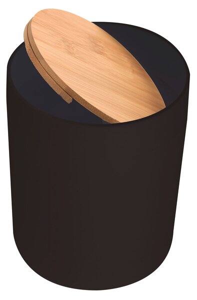 Spirella výklopný koš ALAIS, černý plast, s bambusovým víkem, 2,5 L