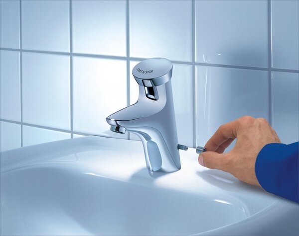 GROHE Eurodisc SE - Samouzávěrná umyvadlová baterie se směšovacím zařízením a nastavitelným omezovačem teploty, Chrom 36233000