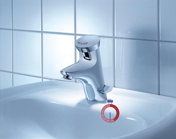 GROHE Eurodisc SE - Samouzávěrná umyvadlová baterie se směšovacím zařízením a nastavitelným omezovačem teploty, Chrom 36233000