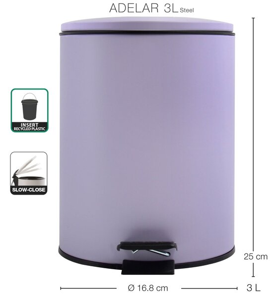 Spirella pedálový odpadkový koš ADELAR, matná fialová, ocel, 3 L