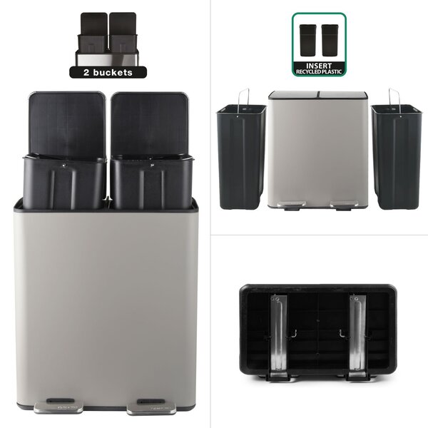 Spirella pedálový odpadkový koš na tříděný odpad ALIYA, matná Taupe, ocel, 2 x 20 L