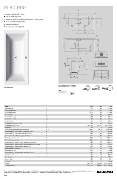 Kaldewei Puro Duo - Vana 1700x750 mm, alpská bílá 266300010001