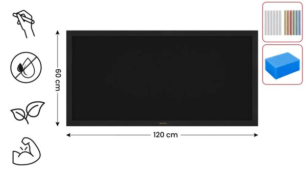 Černá křídová tabule 120×60 cm – ČERNÝ lakovaný dřevěný rám + DAREK, TB126BK