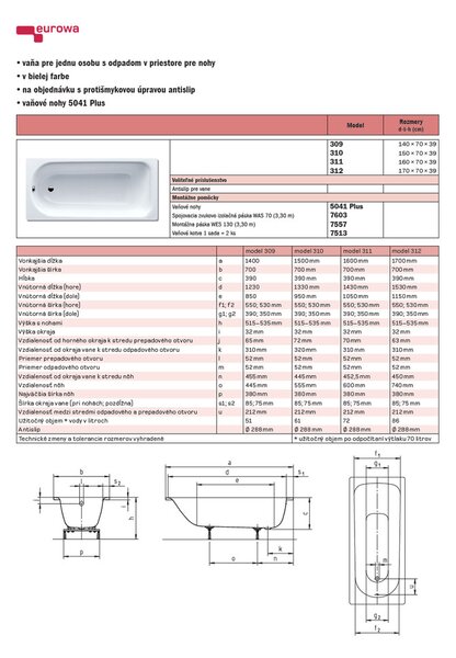 Kaldewei Eurowa - Vana 1500x700 mm, alpská bílá119600010001
