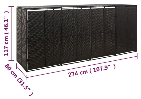 Přístřešek na čtyři popelnice černý 274 x 80 x 117 cm polyratan 319863
