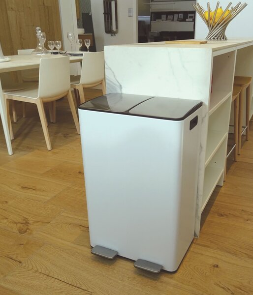 Spirella pedálový odpadkový koš na tříděný odpad ALIYA, matná bílá, ocel, 2 x 30 L