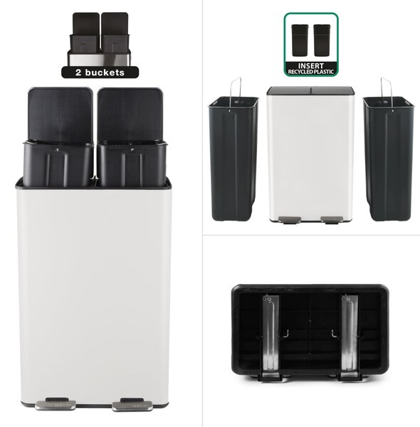 Spirella pedálový odpadkový koš na tříděný odpad ALIYA, matná bílá, ocel, 2 x 30 L