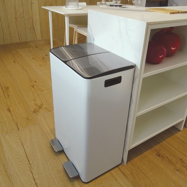 Spirella pedálový odpadkový koš na tříděný odpad ALIYA, matná bílá, ocel, 2 x 30 L