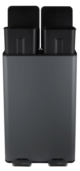 Spirella pedálový odpadkový koš na tříděný odpad ALIYA, matná šedá, ocel, 2 x 30 L