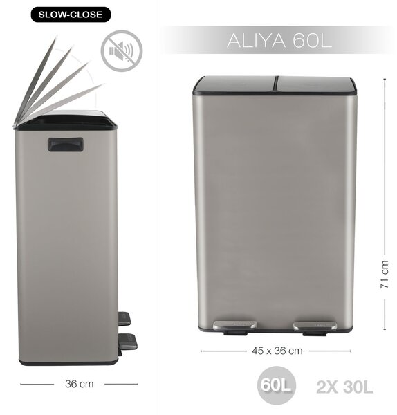Spirella pedálový odpadkový koš na tříděný odpad ALIYA, matná Taupe, ocel, 2 x 30 L